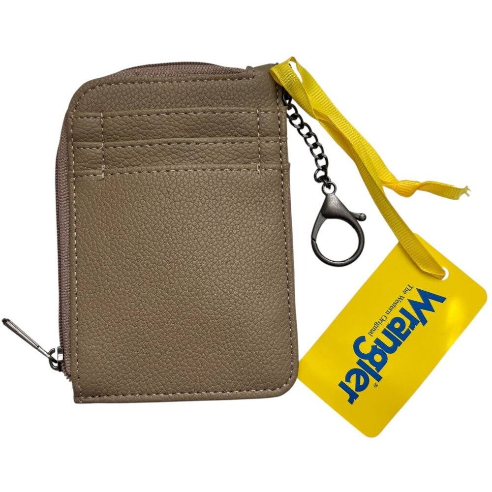 Wrangler Faux Leather Zipper Card Wallet Keychain Beige Taupe NEW Small Mini